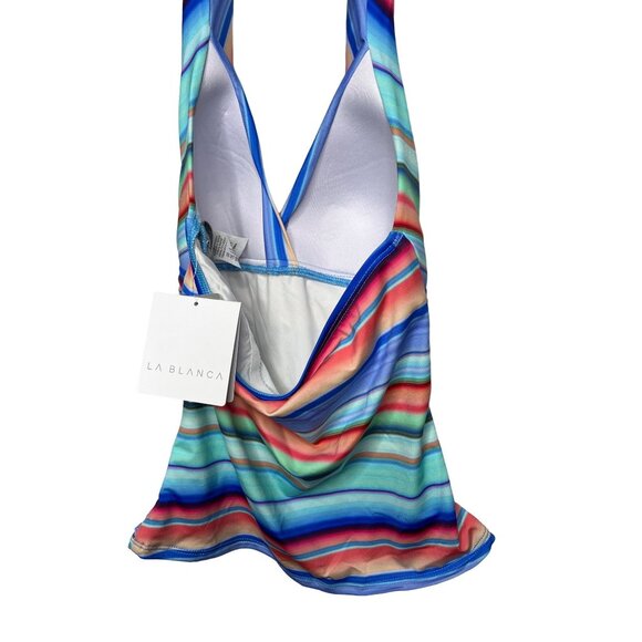 La Blanca Slimming Halter Tankini Top Women’s Size 2 Blue Red Striped - Picture 9 of 13